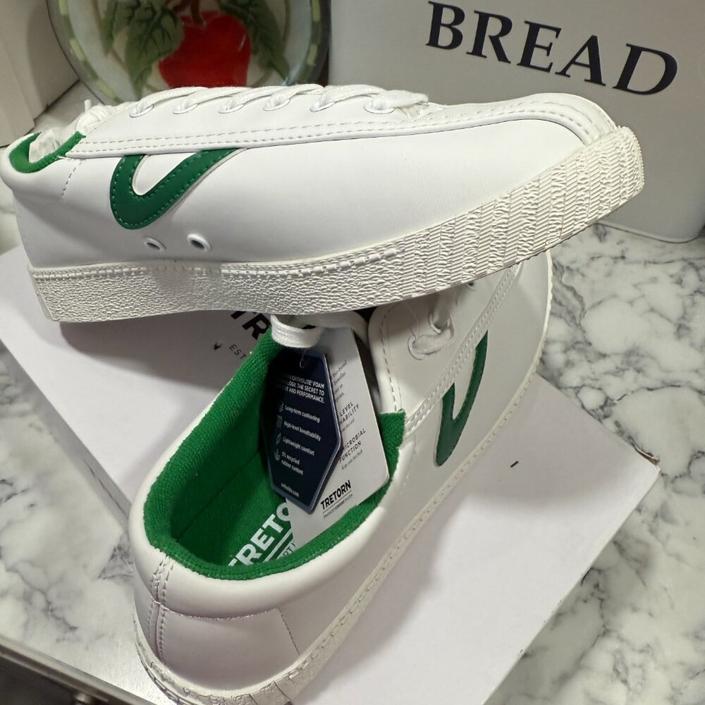 Green and White leather, Size 8.5 Tretorn shoes for sale! Never worn in box.